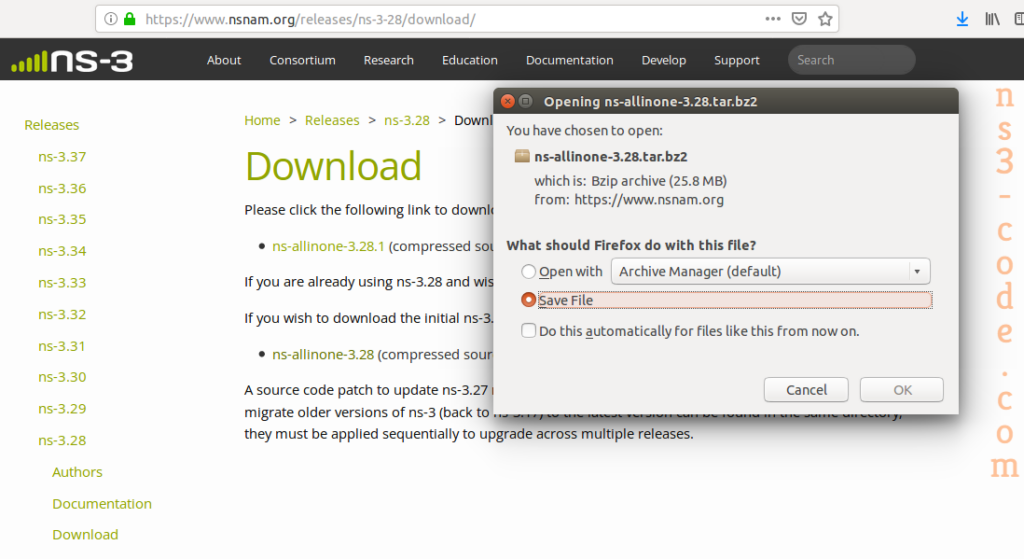 Downloading Ns-3.28